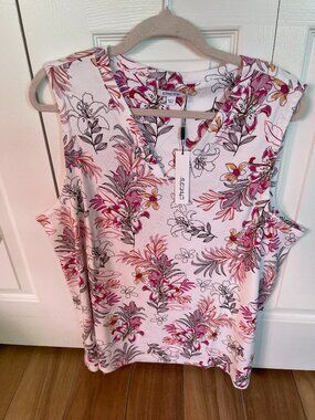 Chico's Pink Floral Sleeveless V-Neck Tank Size 20